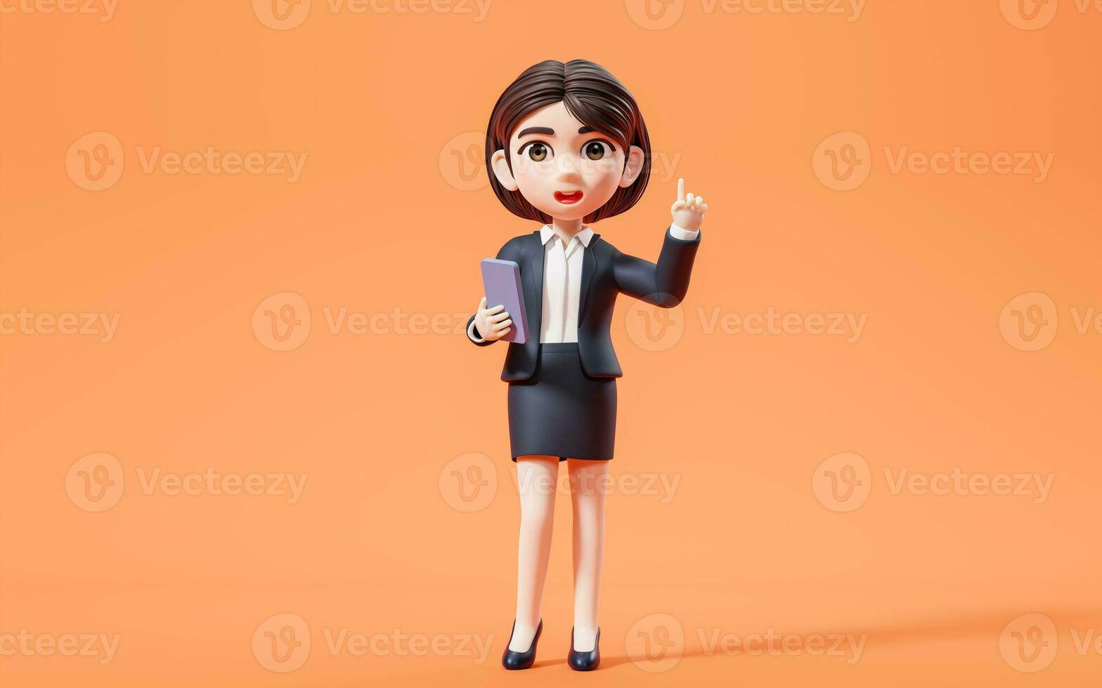 Business girl with mobile phone, 3d rendering. photo