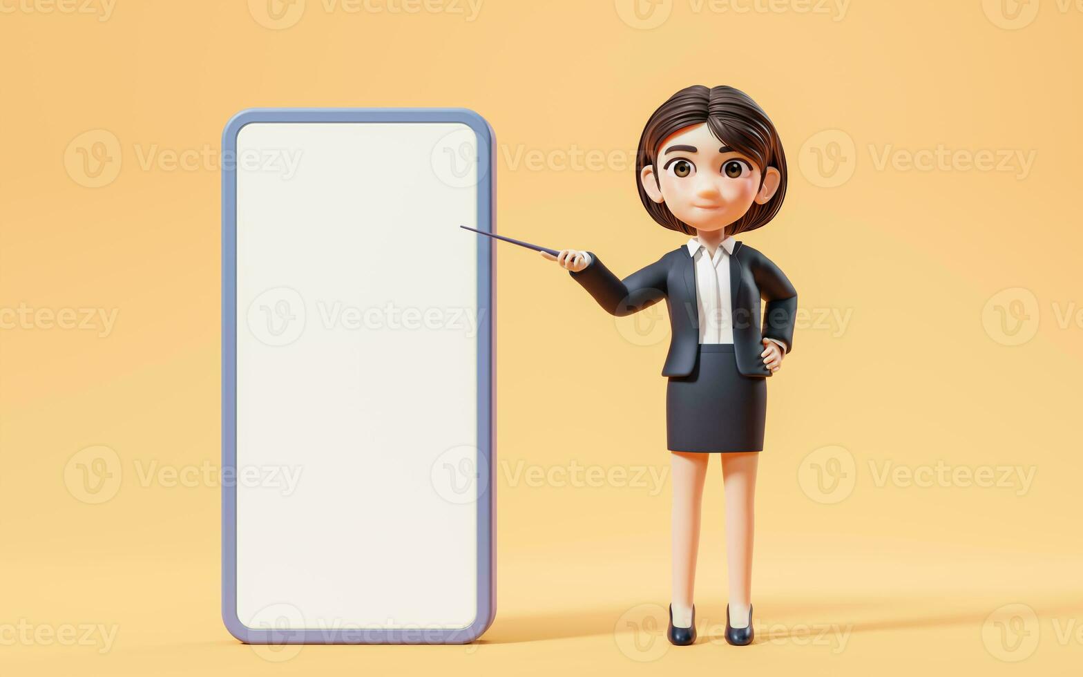 Business girl with mobile phone, 3d rendering. photo