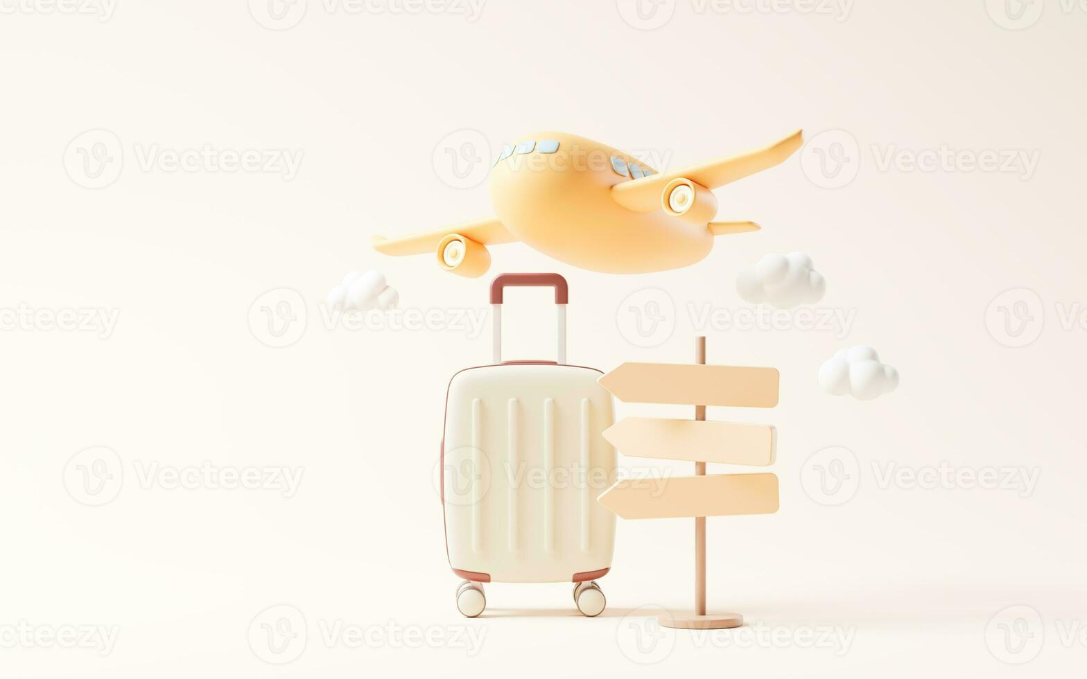 Cartoon style luggage with travel theme, 3d rendering. photo