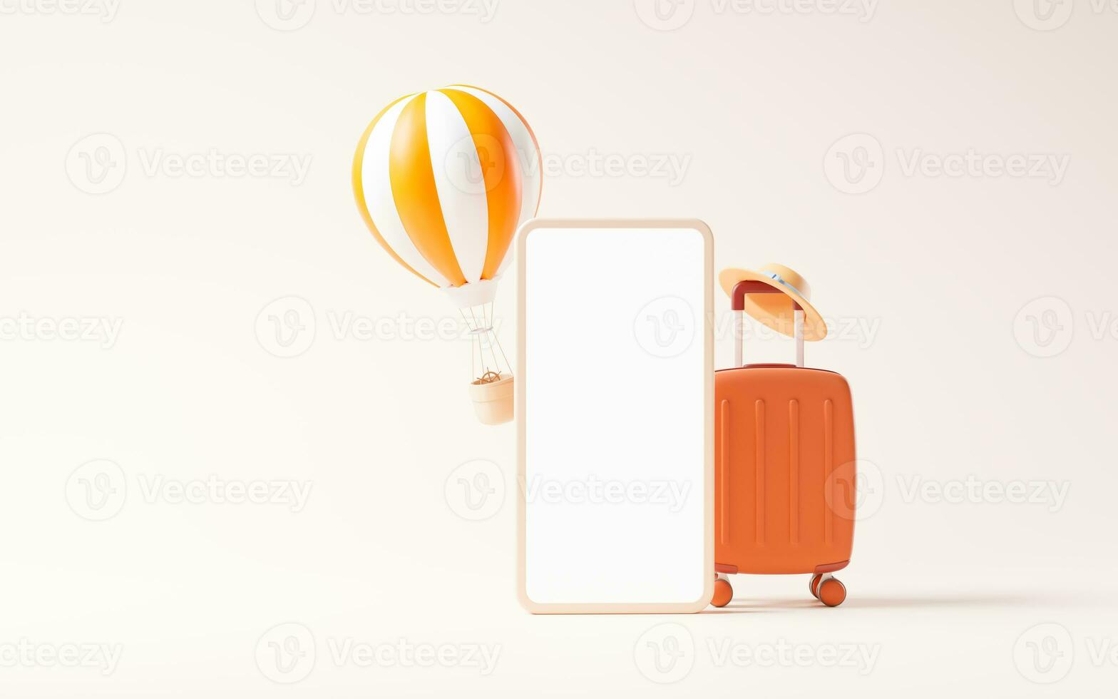 Cartoon style luggage with travel theme, 3d rendering. photo