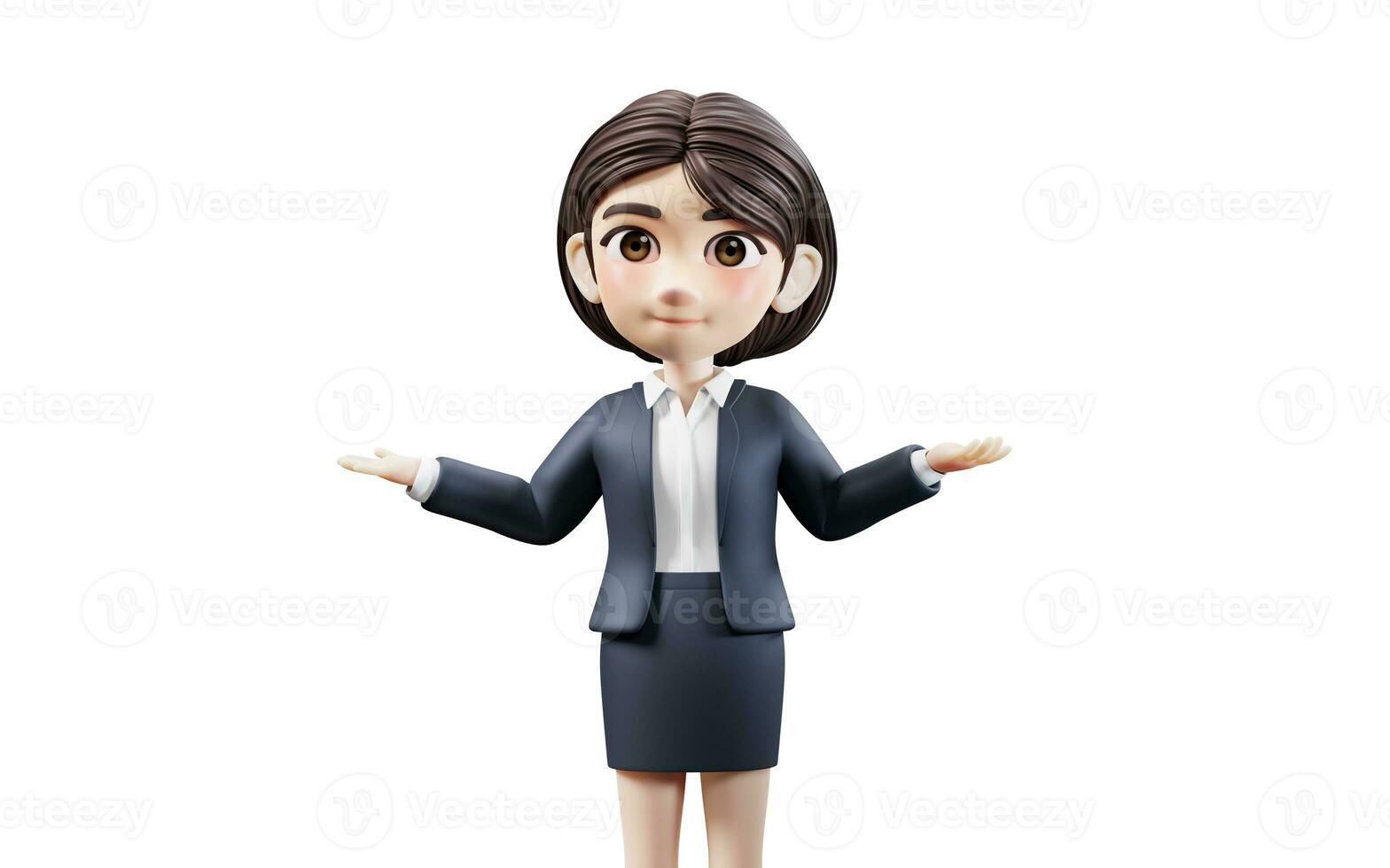 corto pelo negocio niña con traje chaqueta, 3d representación. foto