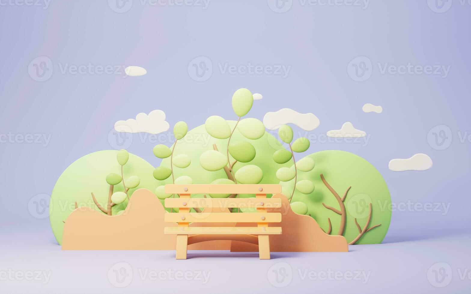 Park scene with cartoon style, 3d rendering. photo