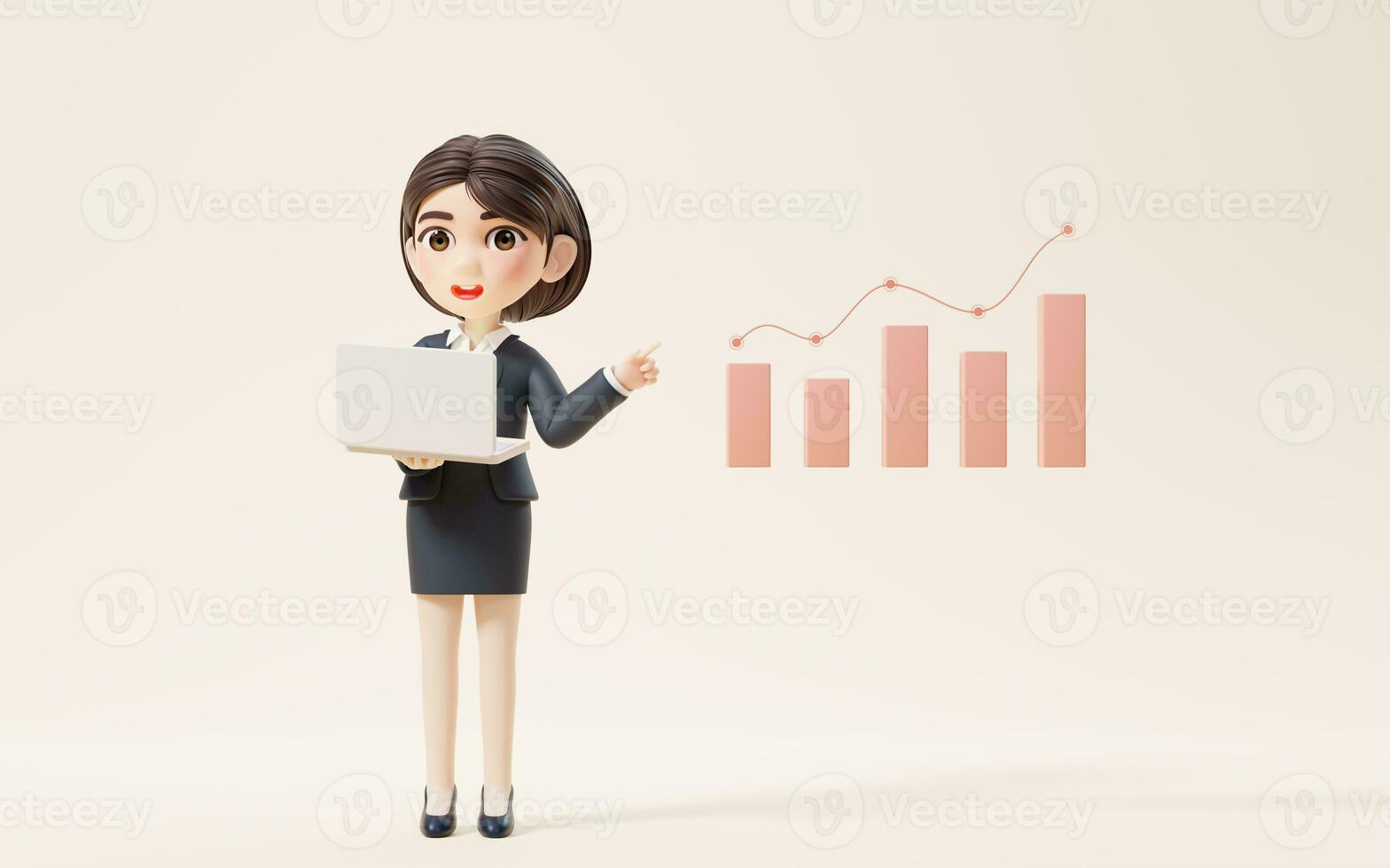 Business girl with investment and finance concept, 3d rendering. photo