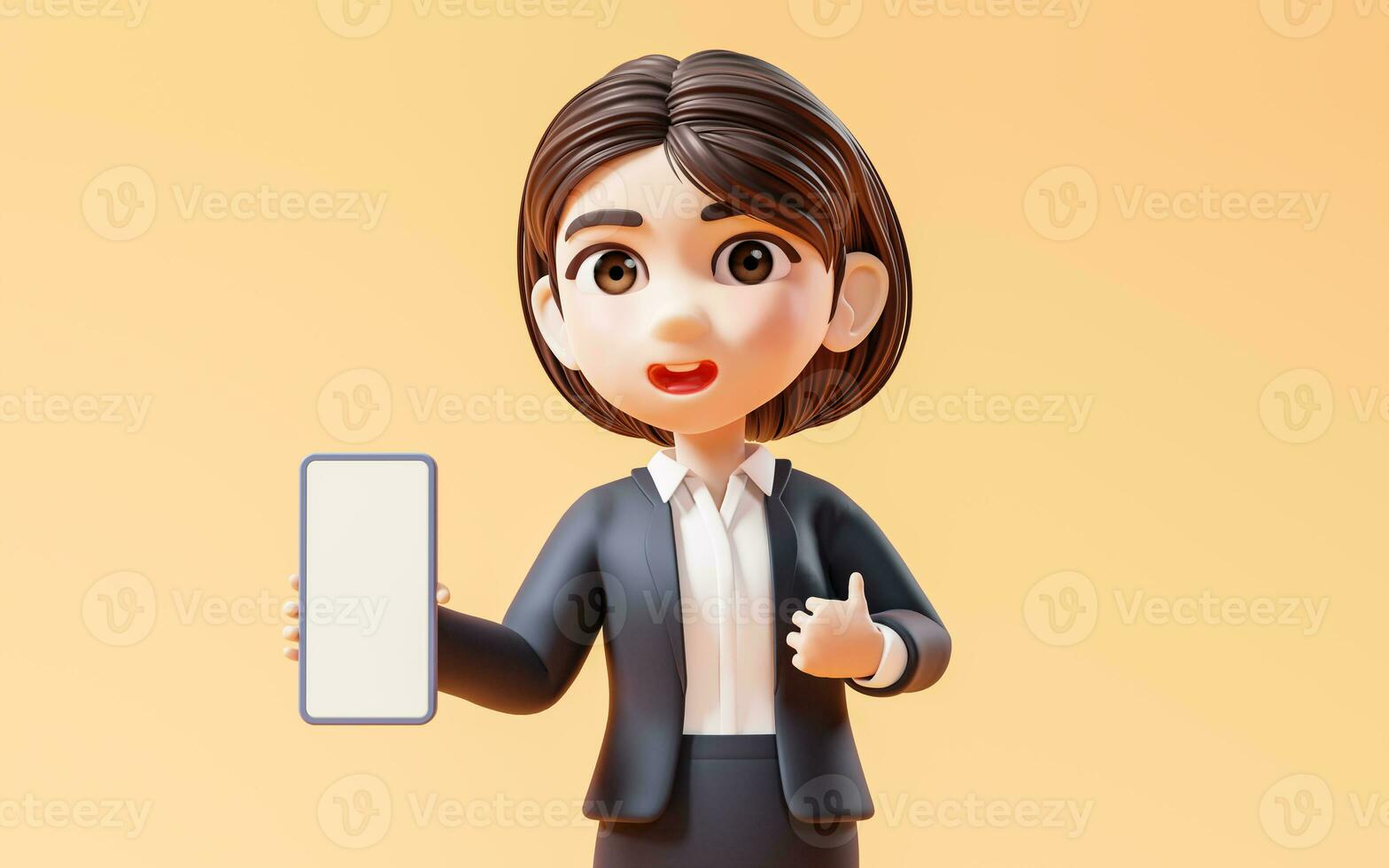 Business girl with mobile phone, 3d rendering. photo