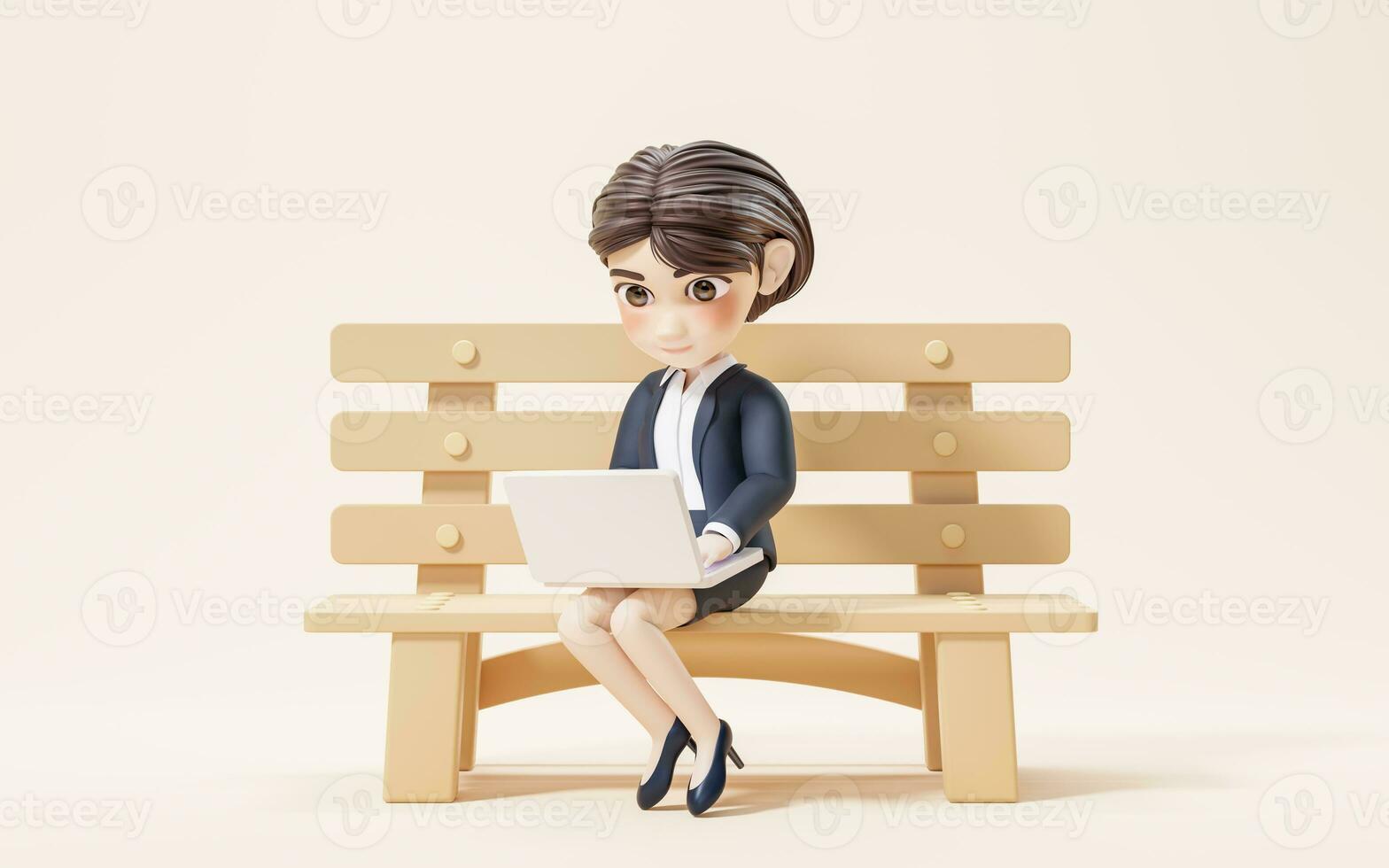 Business girl working with computer, 3d rendering. photo
