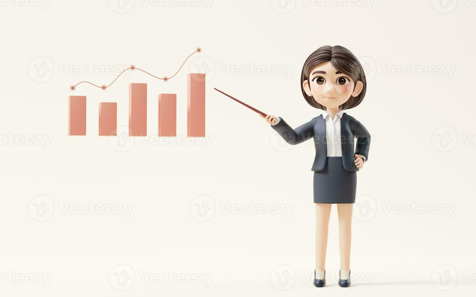 Business girl with investment and finance concept, 3d rendering. photo