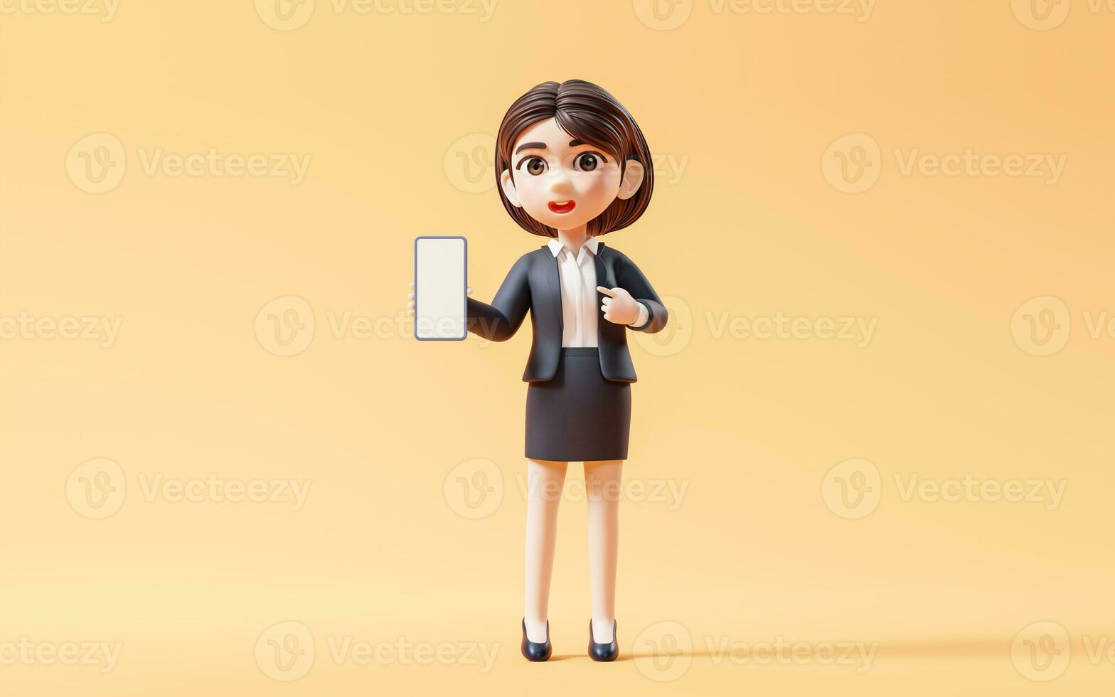 Business girl with mobile phone, 3d rendering. photo