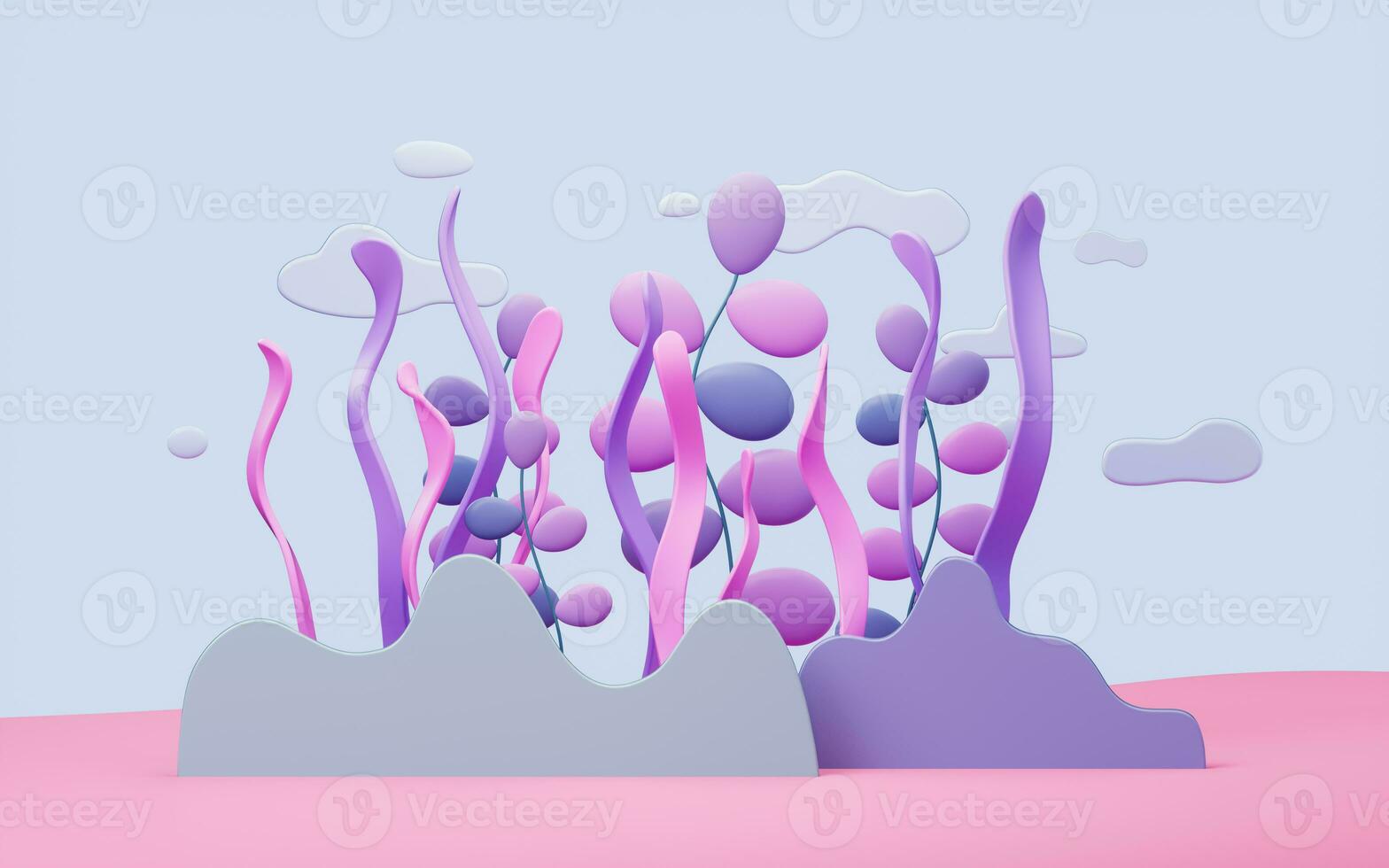 Seabed scene with cartoon style, 3d rendering. photo