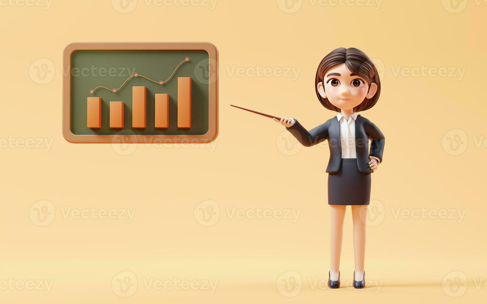Business girl with investment and finance concept, 3d rendering. photo