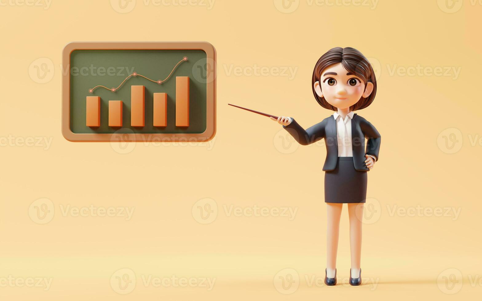 Business girl with investment and finance concept, 3d rendering. photo