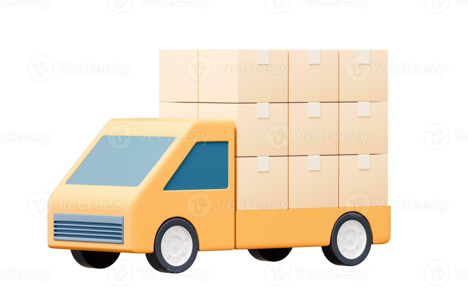 Truck and cargo box with cartoon style, 3d rendering. photo