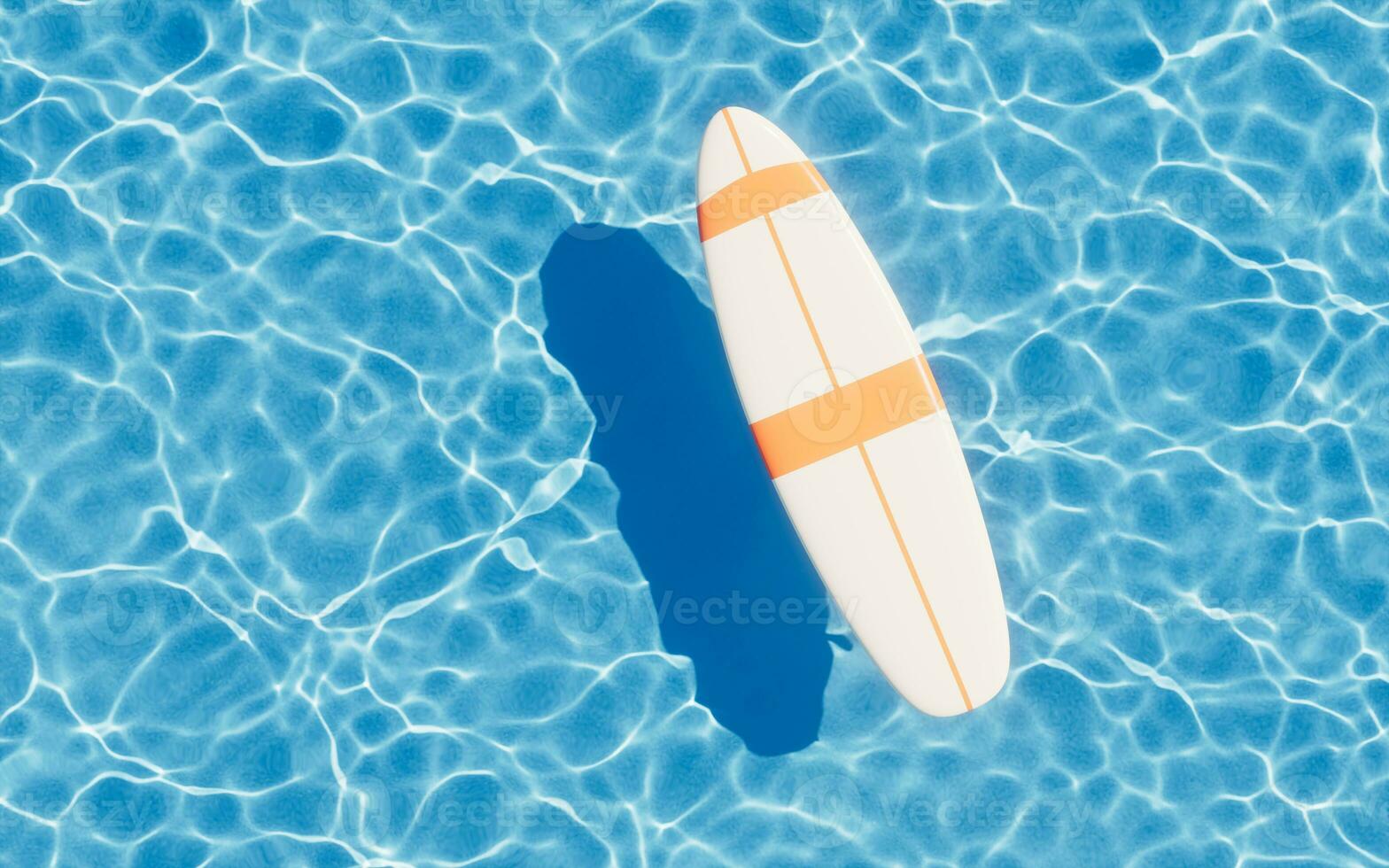 Surfboard and flowing water surface, 3d rendering. photo