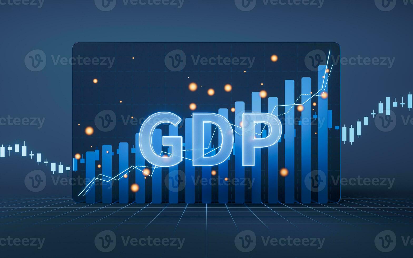 Growth of GDP with statistical graph, 3d rendering. photo