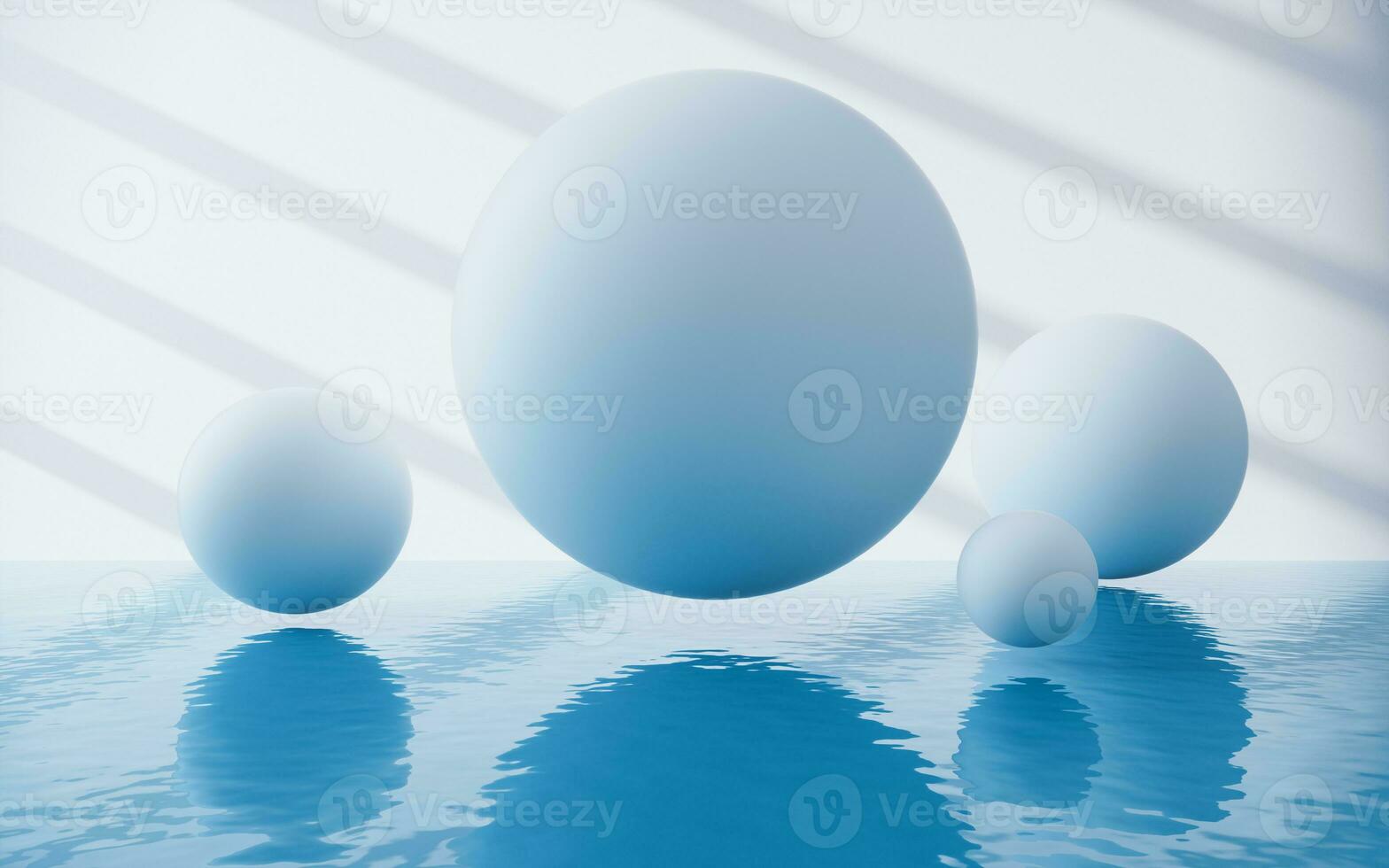 White spheres with water surface, 3d rendering. photo