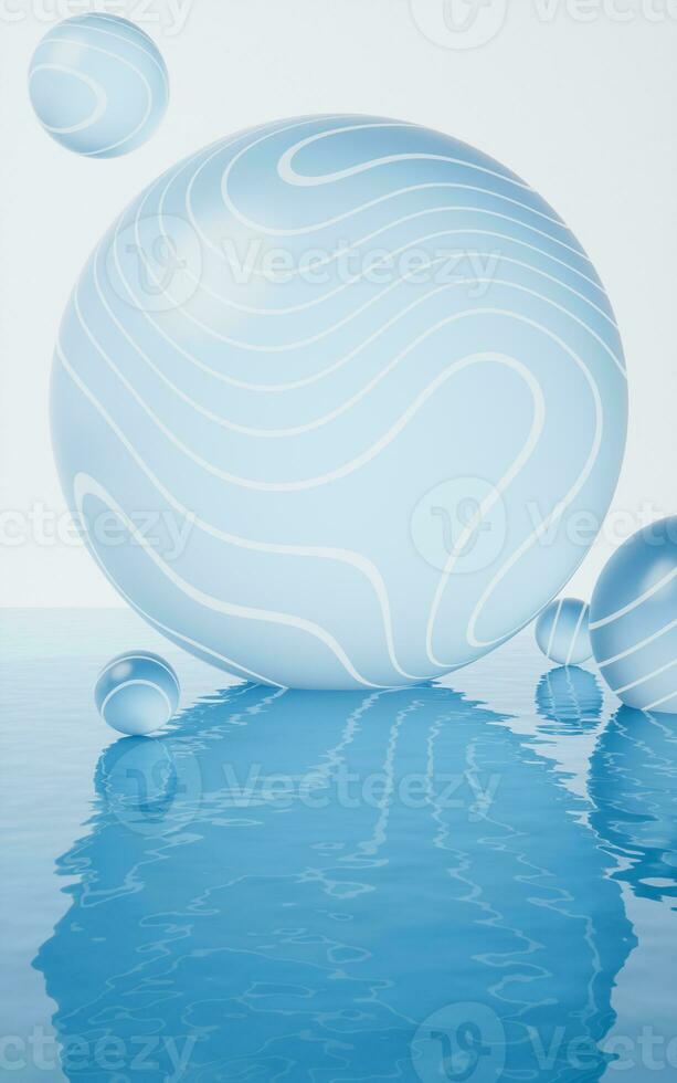 Transparent bubbles with water surface, 3d rendering. photo