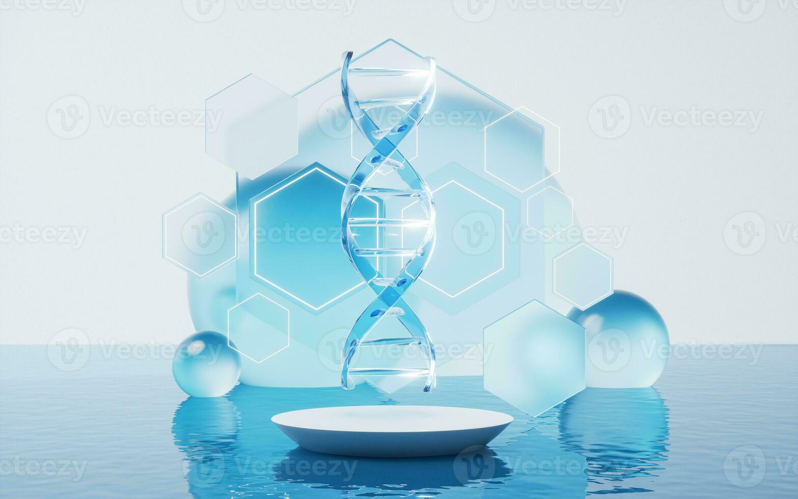 DNA structure and water surface, 3d rendering. photo