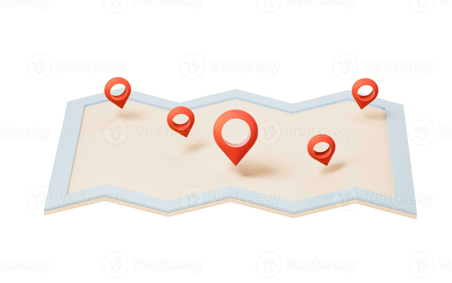 Map and location pointer with cartoon style, 3d rendering. photo