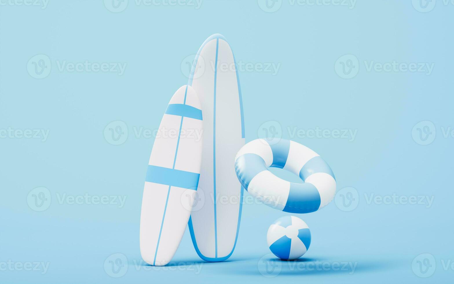 Surfboard and resort with cartoon style, 3d rendering. photo