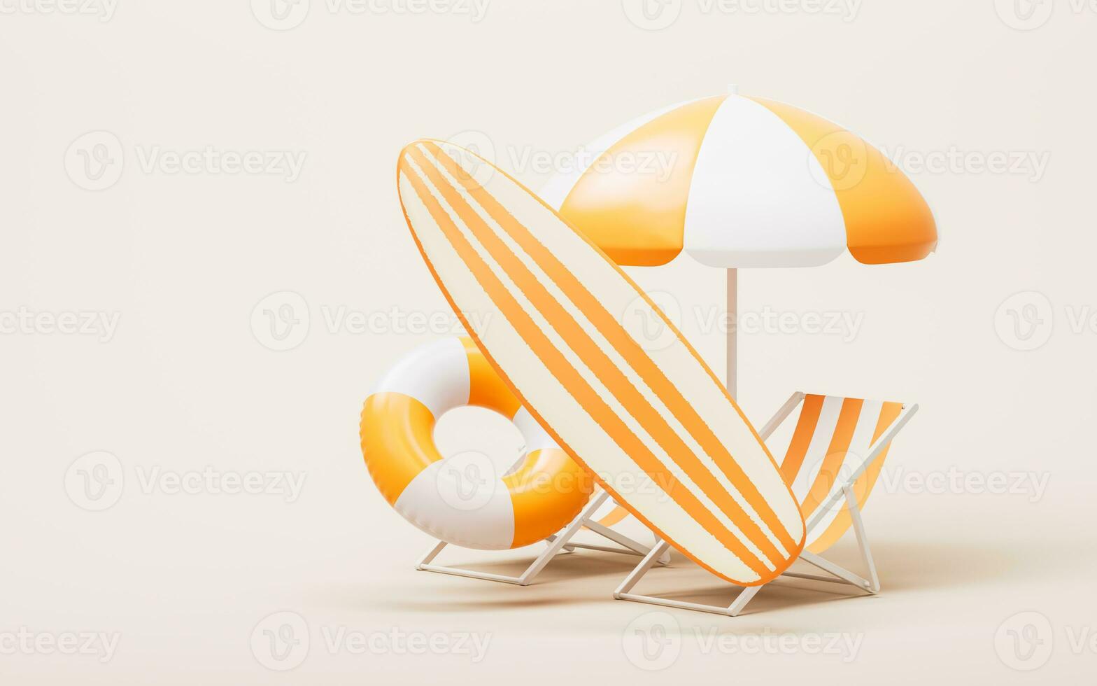 Surfboard and resort with cartoon style, 3d rendering. photo