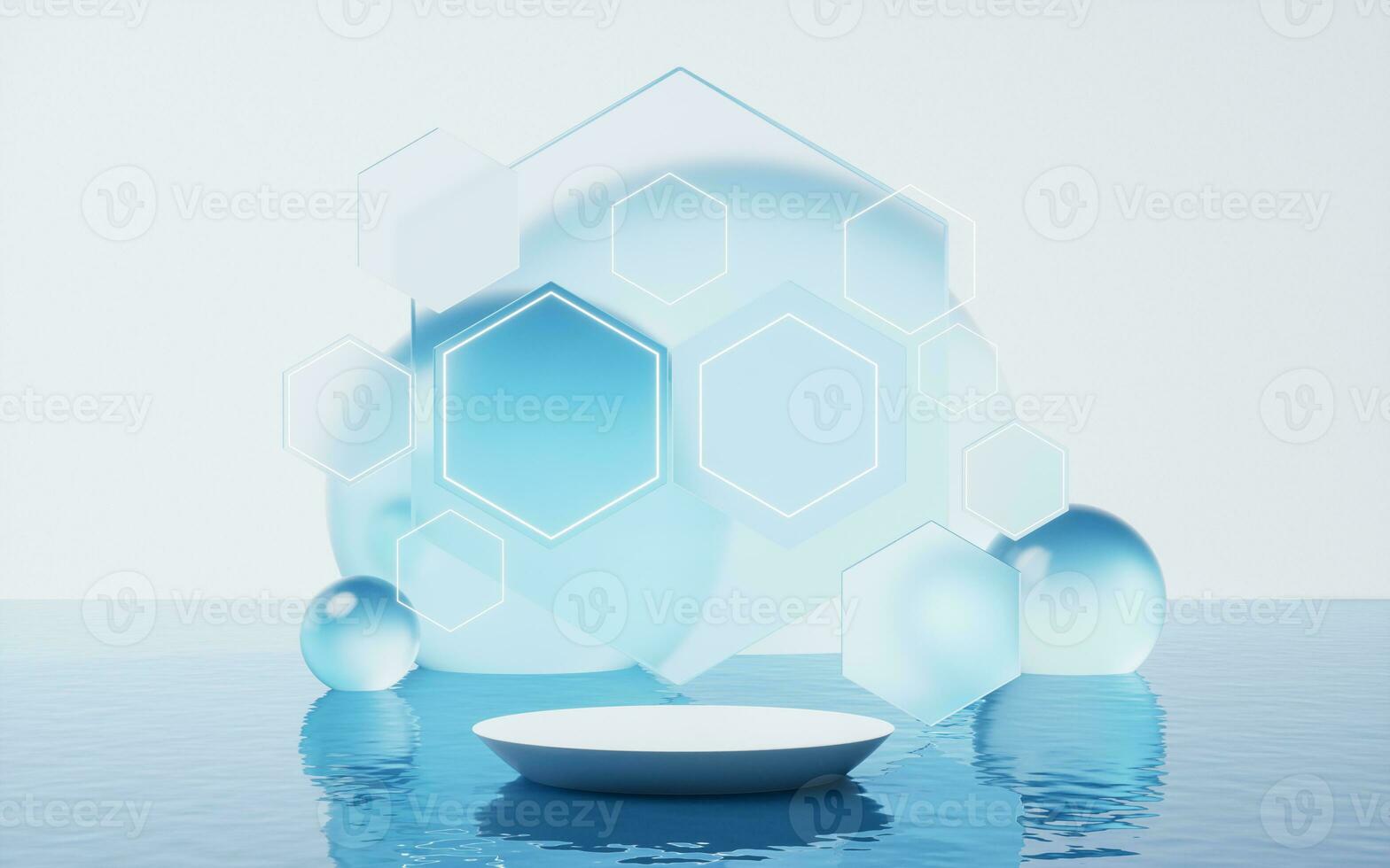Empty stage with water surface, 3d rendering. photo
