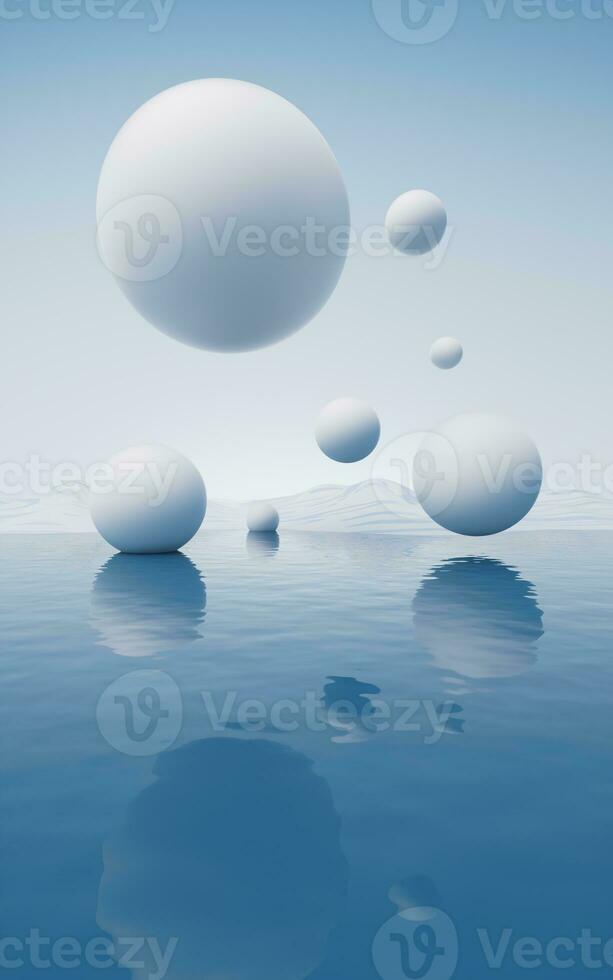 Water surface with round balls background, 3d rendering. photo