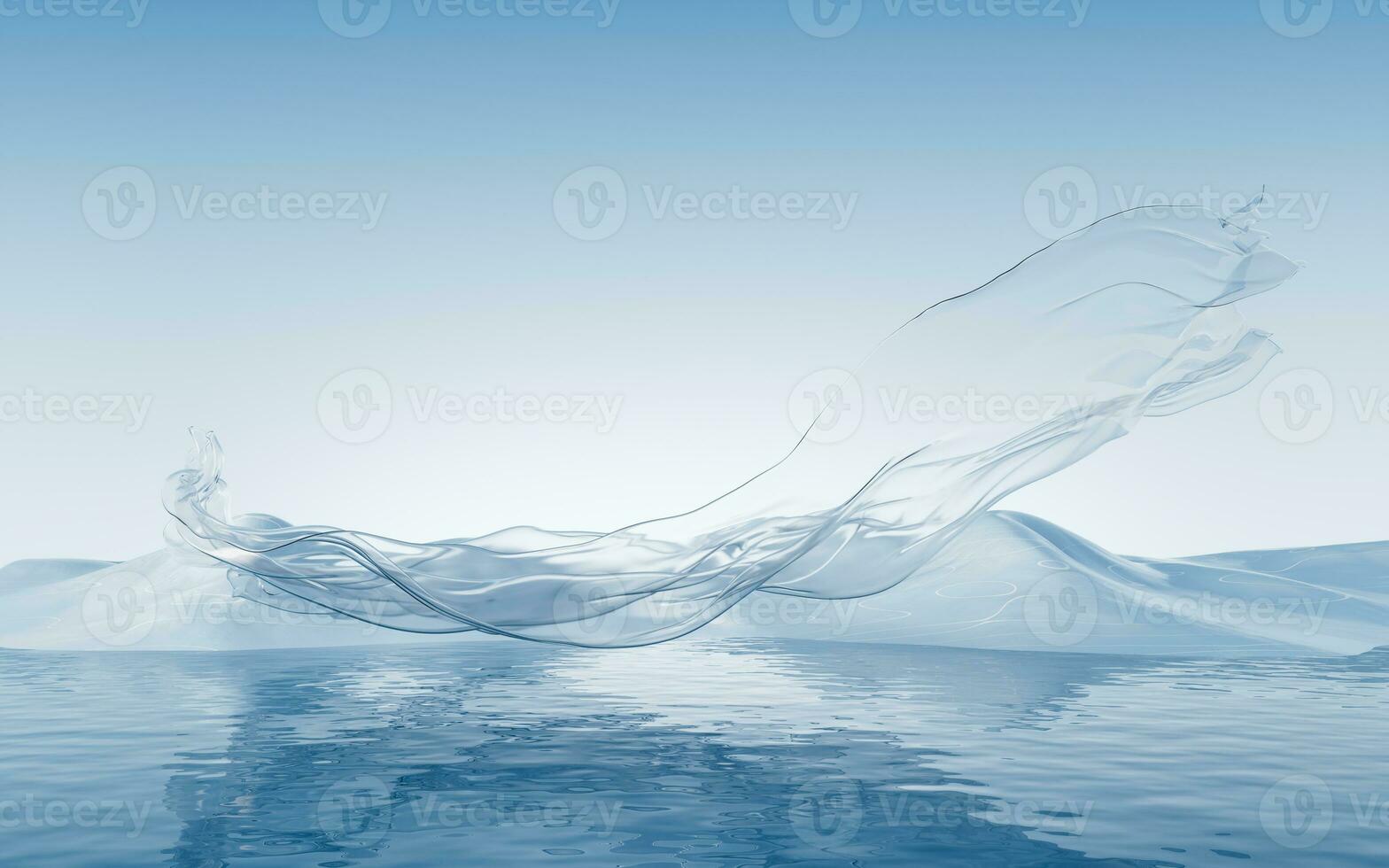 Flowing transparent cloth with water surface, 3d rendering. photo
