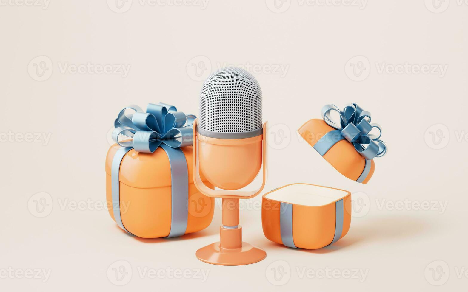 Microphone live streaming and gift boxes, 3d rendering. photo