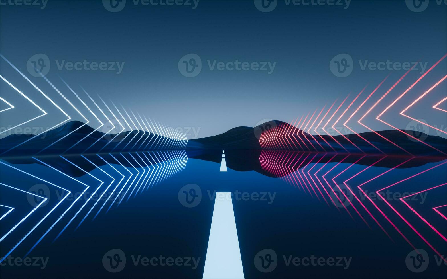 Dark road with glowing neon lines, 3d rendering. photo