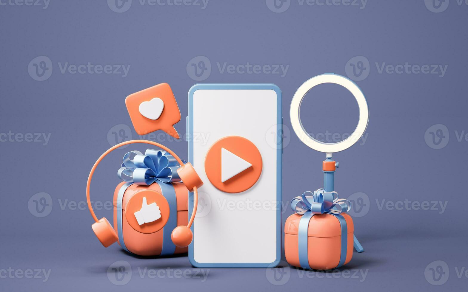 Microphone live streaming and gift boxes, 3d rendering. photo