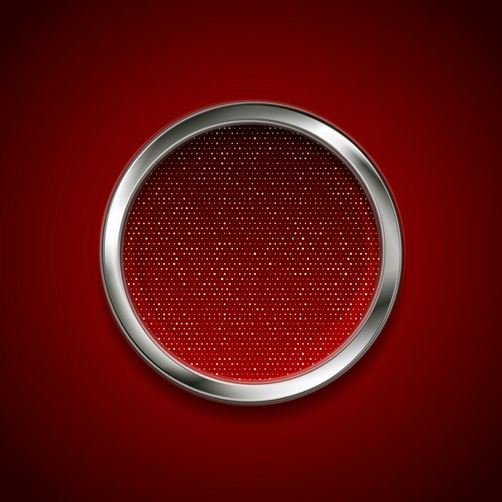 Silver metallic circle with shiny dots on red background vector