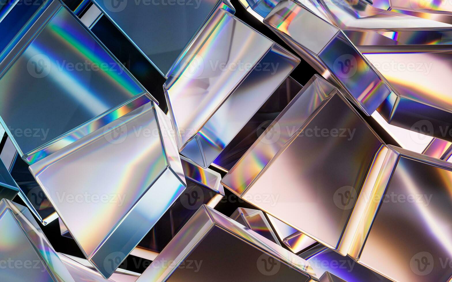 Glass geometries with dispersion colors, 3d rendering. photo