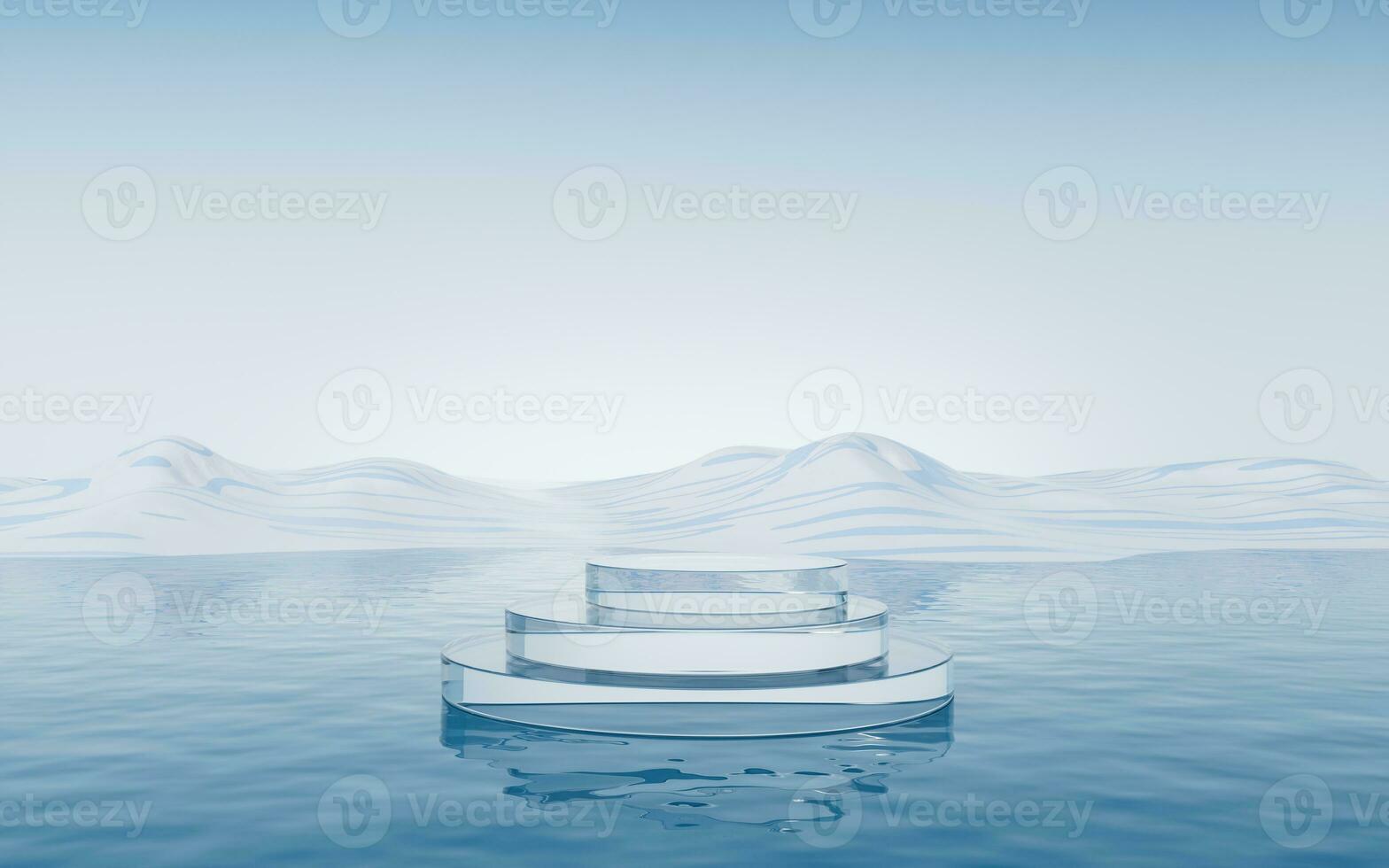 Empty stage with water surface background, 3d rendering. photo