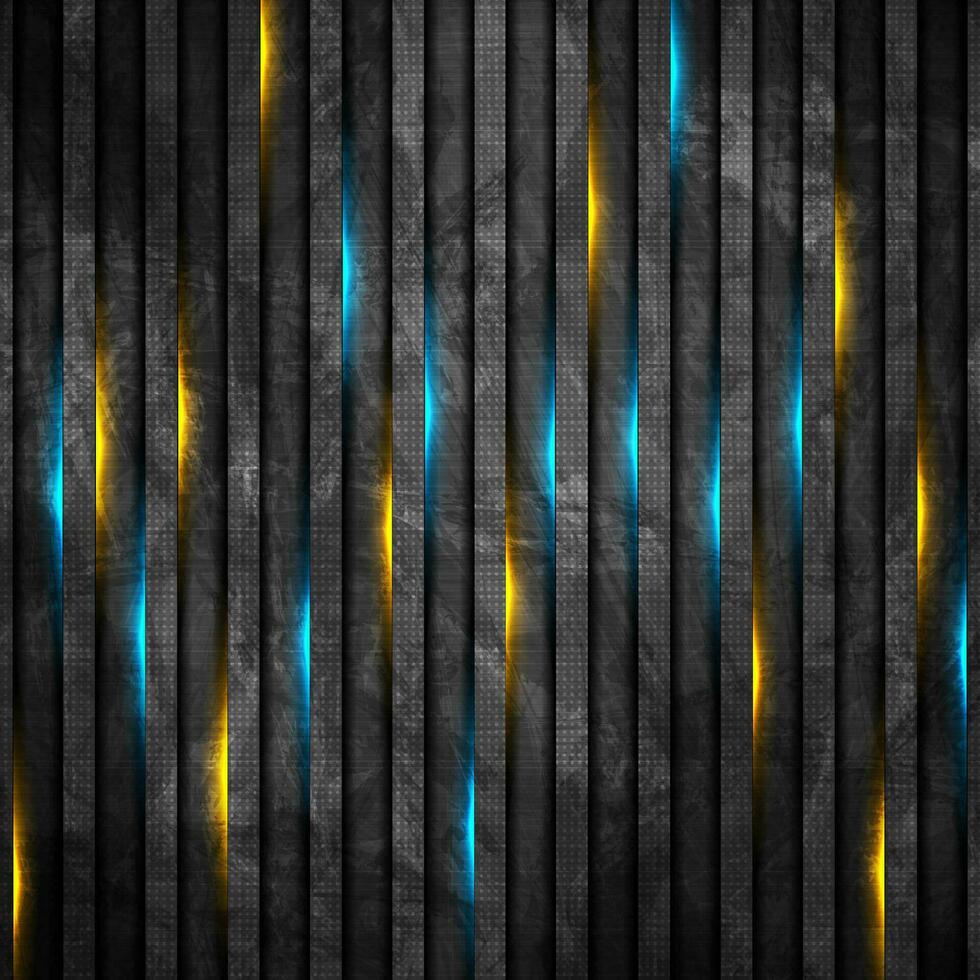 Abstract black stripes with blue orange neon glowing light vector