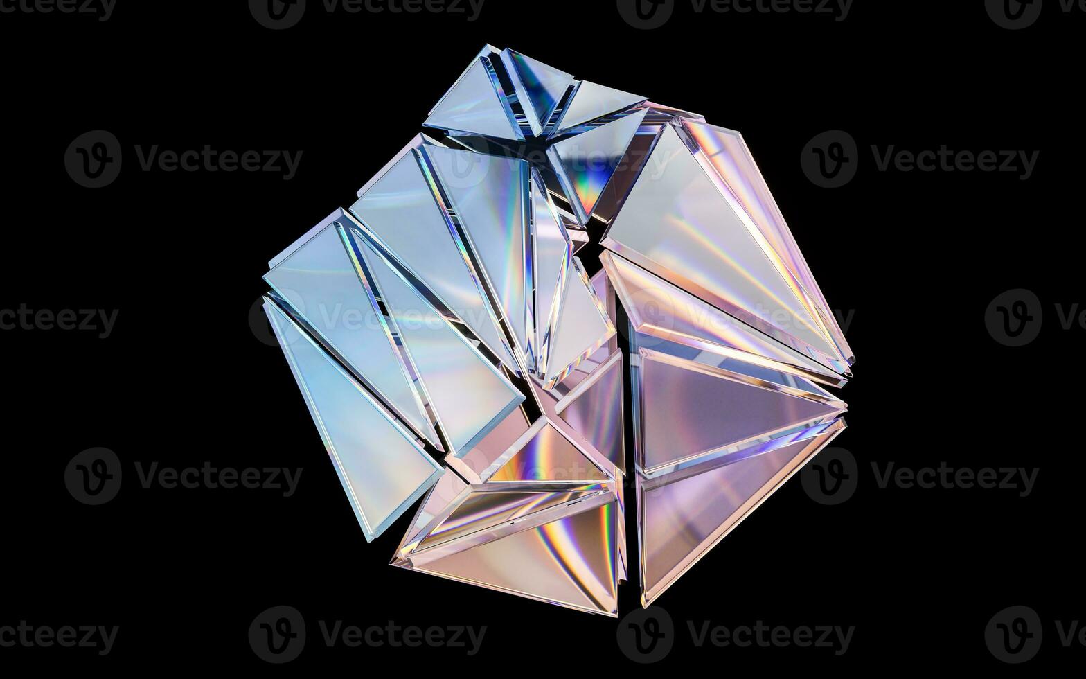 Glass geometries with dispersion colors, 3d rendering. photo