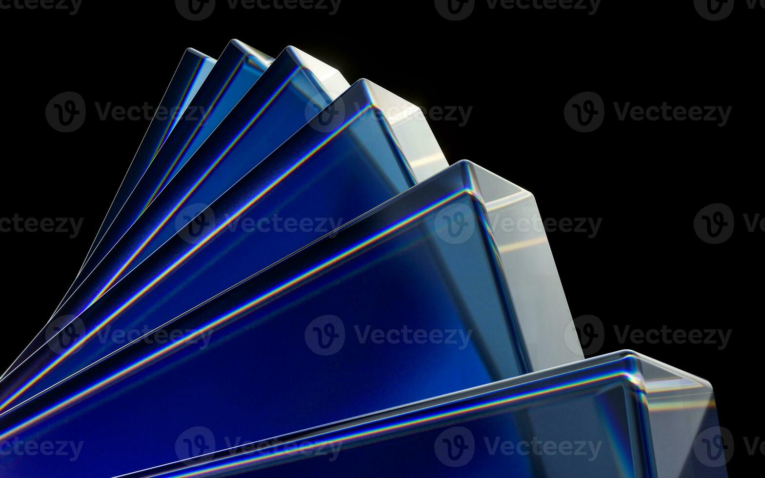 Glass geometries with dispersion colors, 3d rendering. photo
