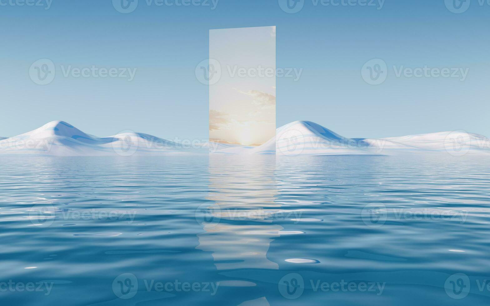 Lake and water surface background, 3d rendering. photo