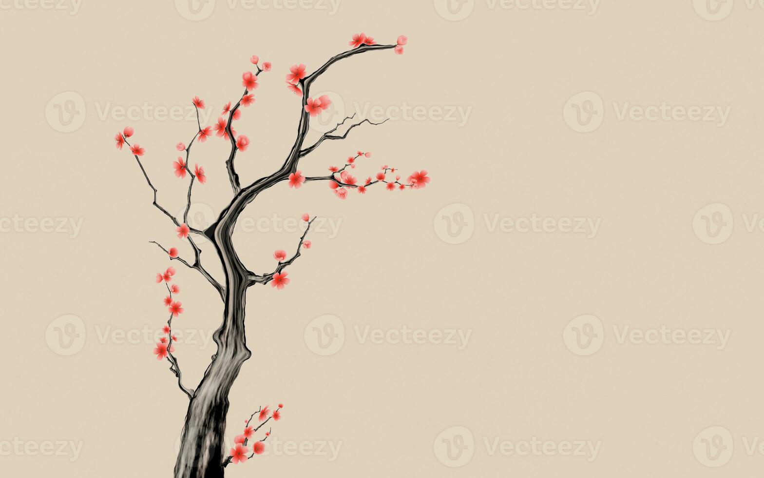 Plum blossom with Chinese ink painting style, 3d rendering. photo