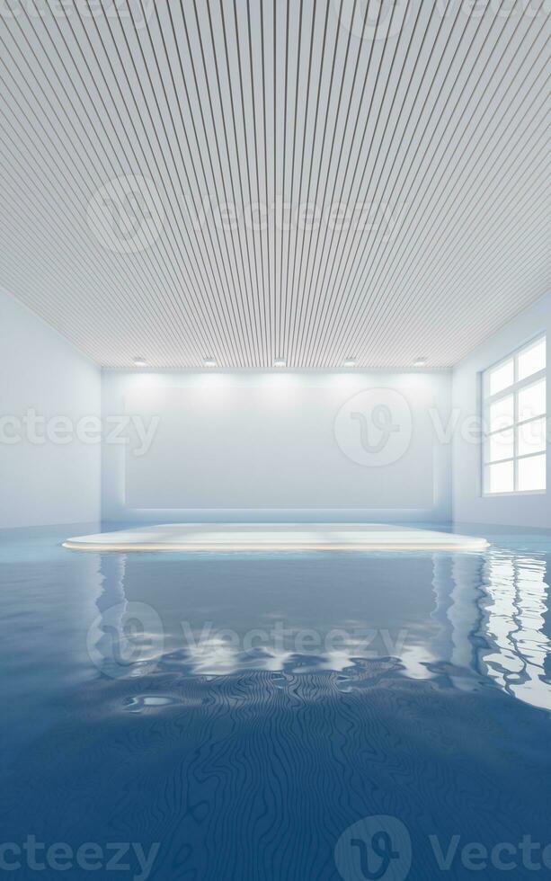 vacío habitación con agua adentro, 3d representación. foto