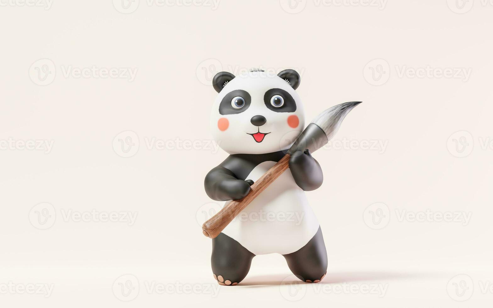 Cartoon panda and Chinese retro ink brush, 3d rendering. photo