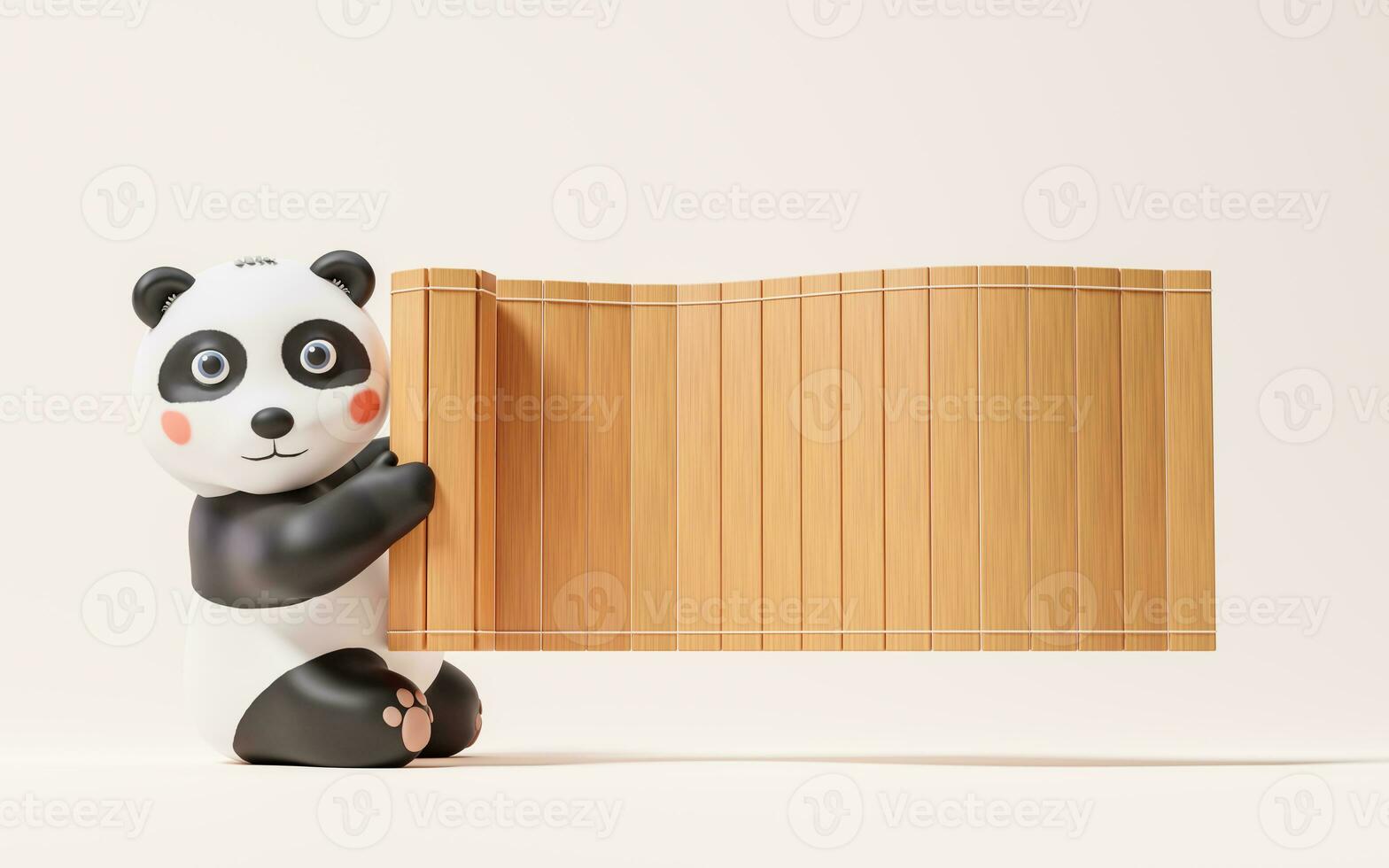 panda y retro chino bambú deslizar, 3d representación. foto