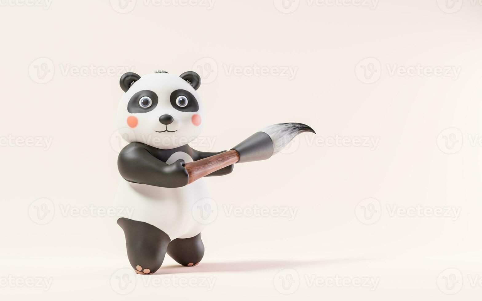 Cartoon panda and Chinese retro ink brush, 3d rendering. photo