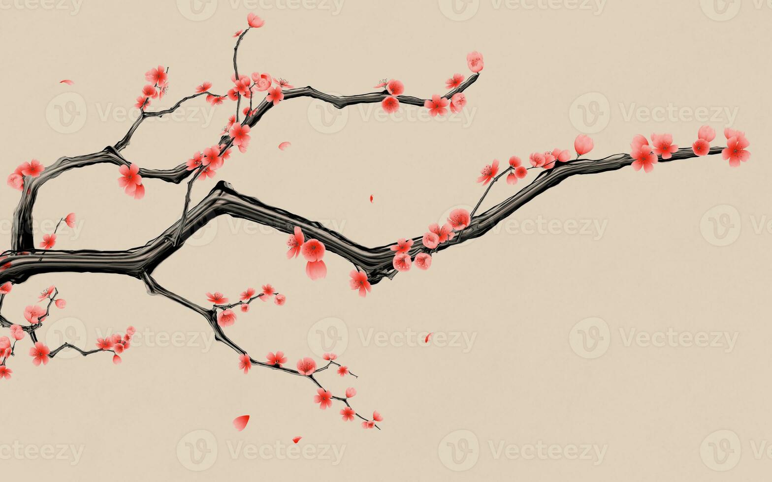 Plum blossom with Chinese ink painting style, 3d rendering. photo