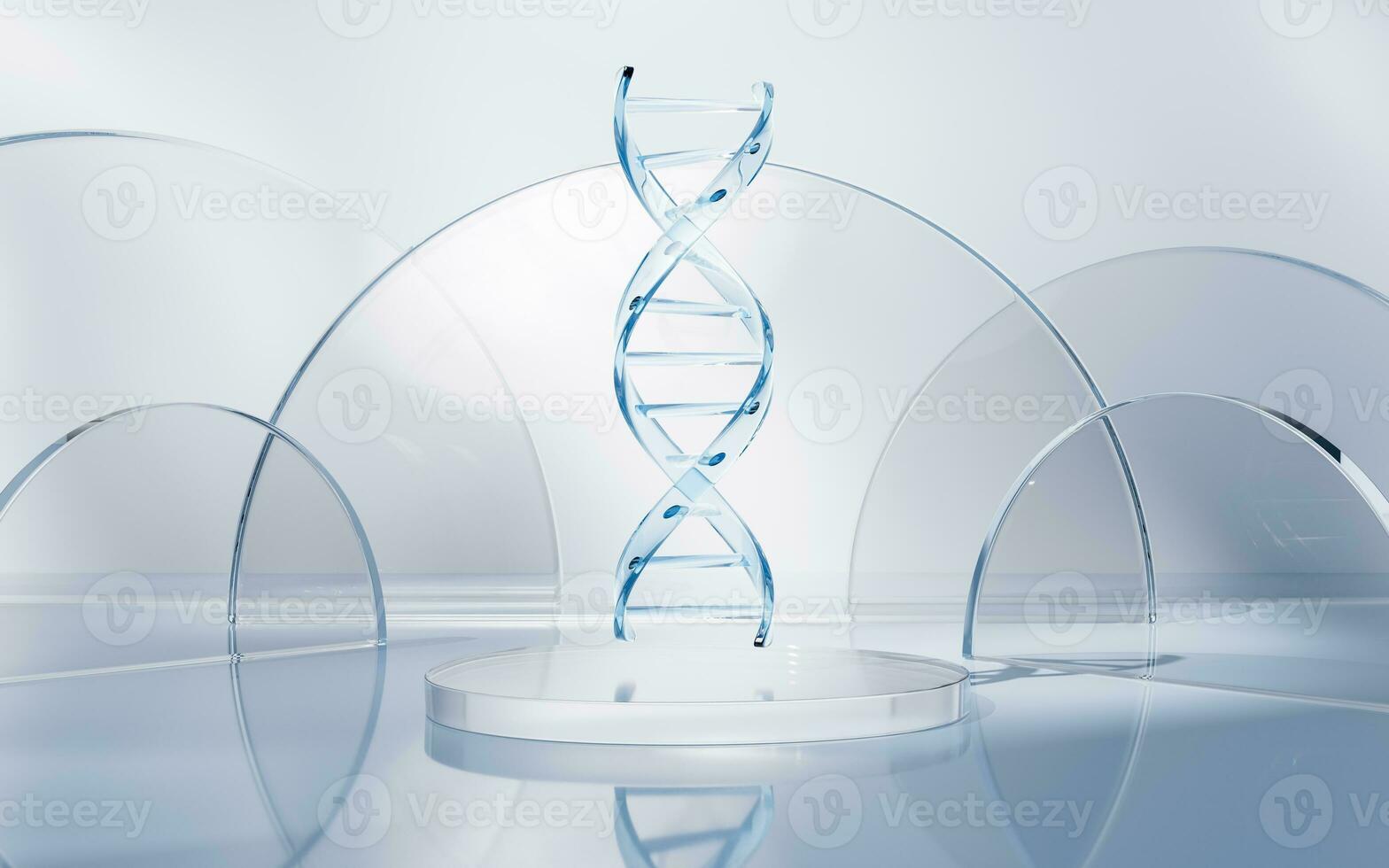 DNA with glass geometry background, 3d rendering. photo