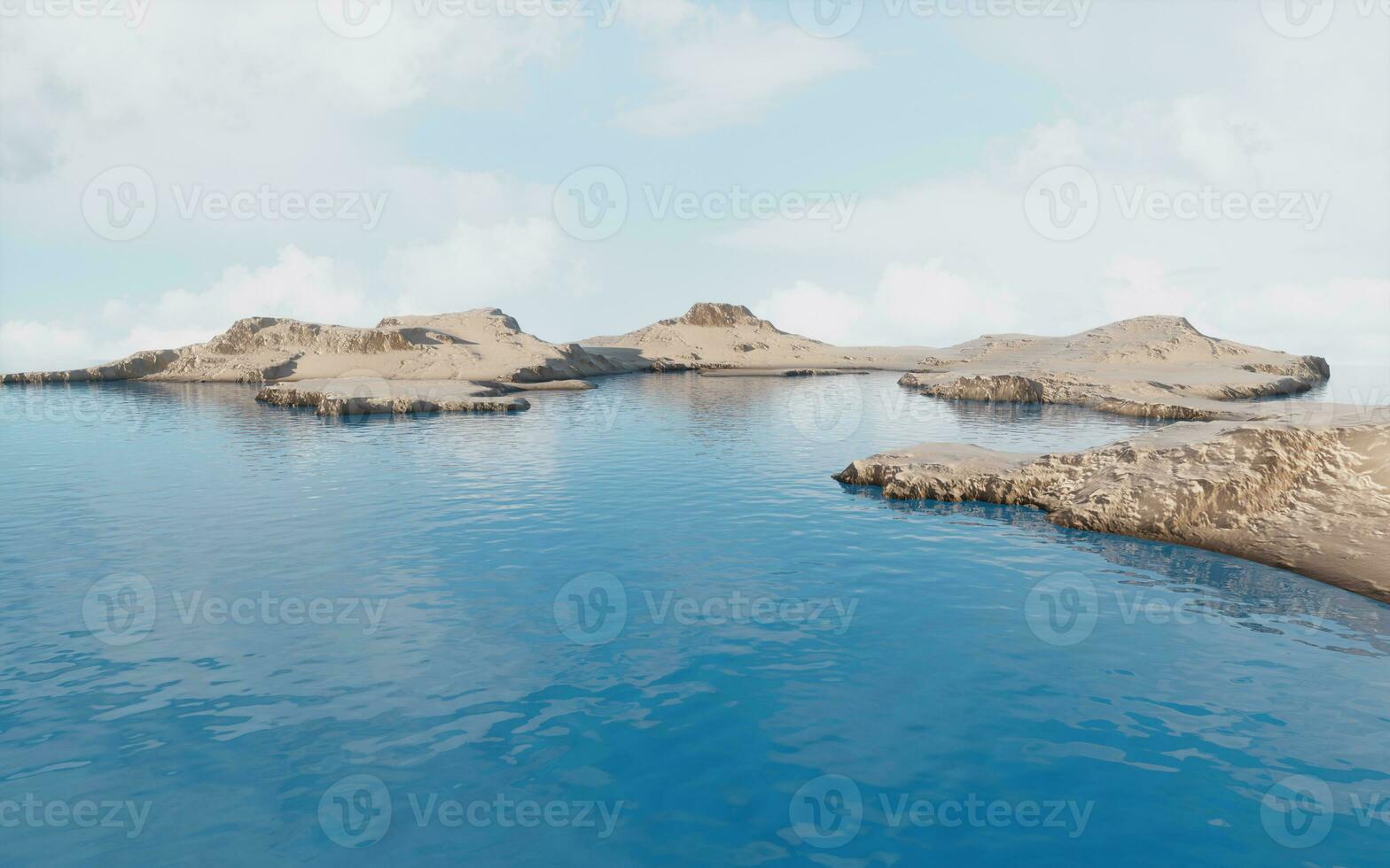 Barren land and lakes, 3d rendering. photo