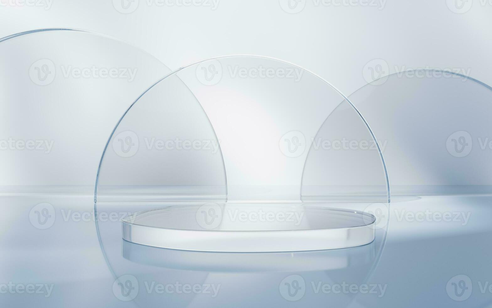 Transparent glass stage background, 3d rendering. photo