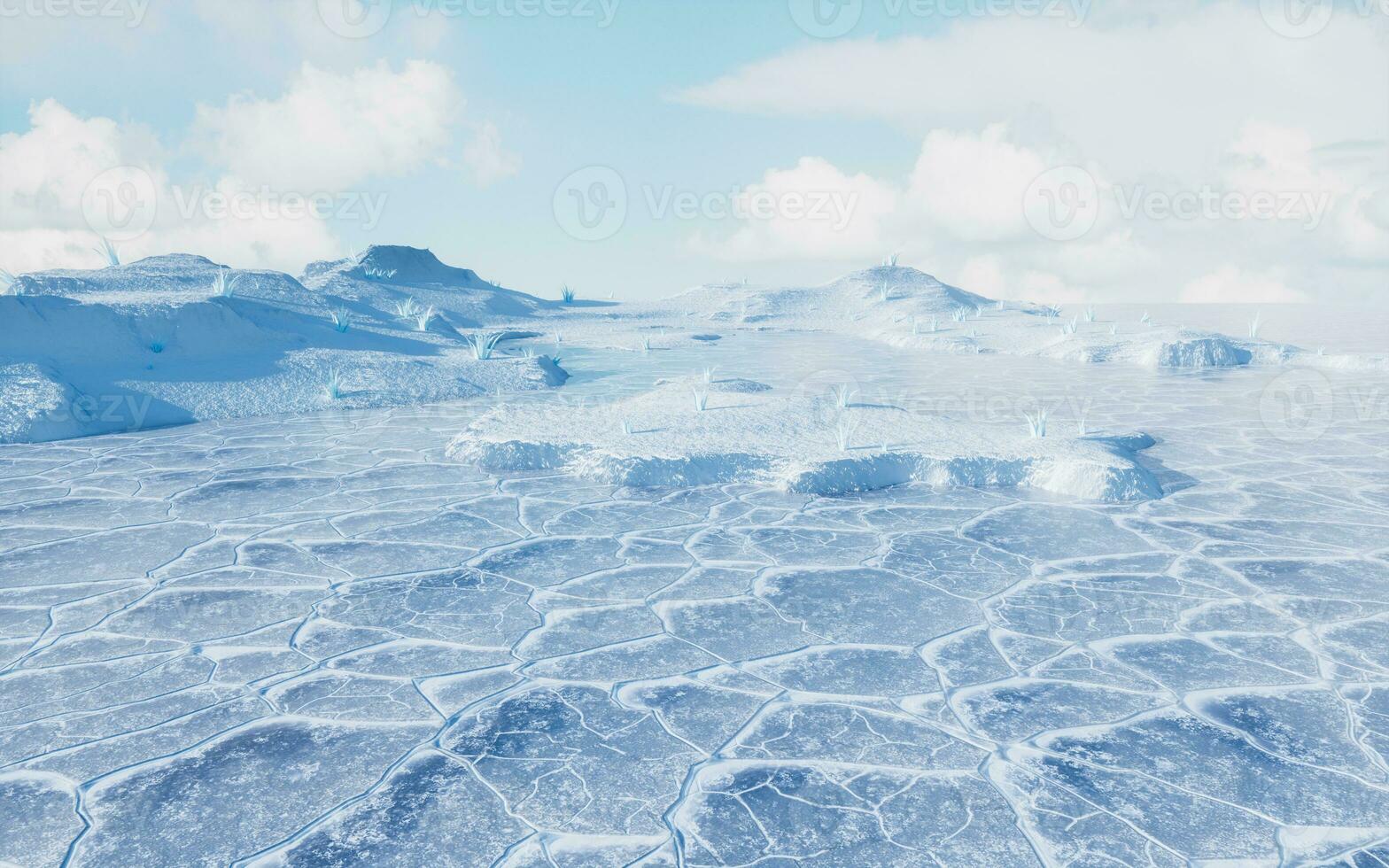 Ice ground with crack pattern, 3d rendering. photo