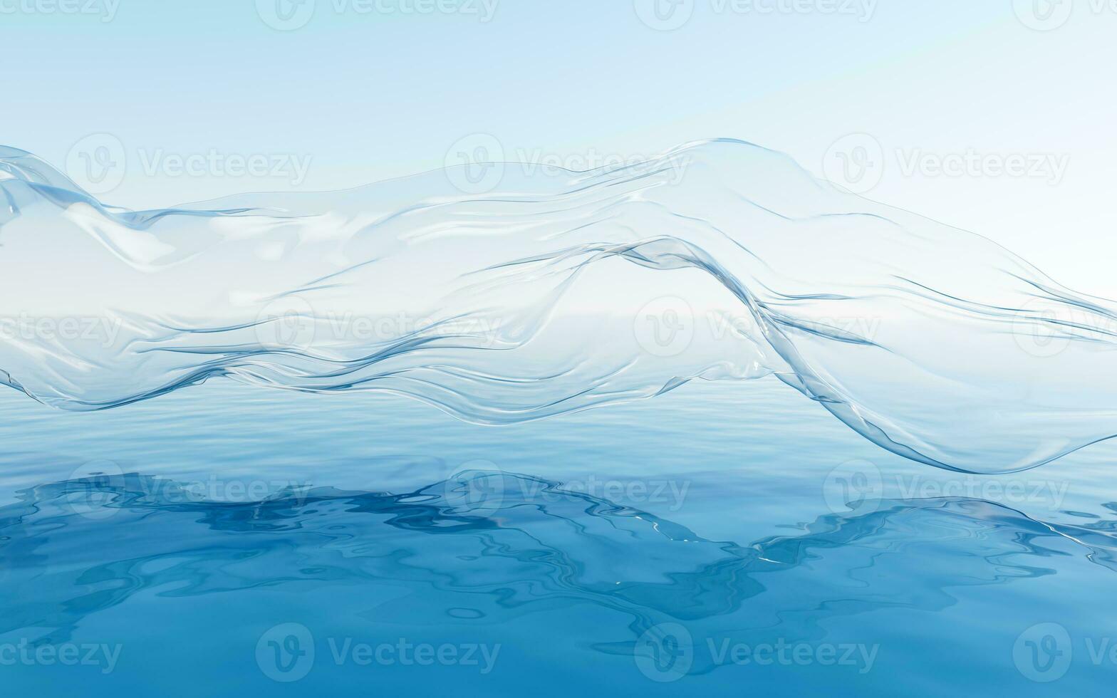 Flowing transparent cloth with water surface, 3d rendering. photo