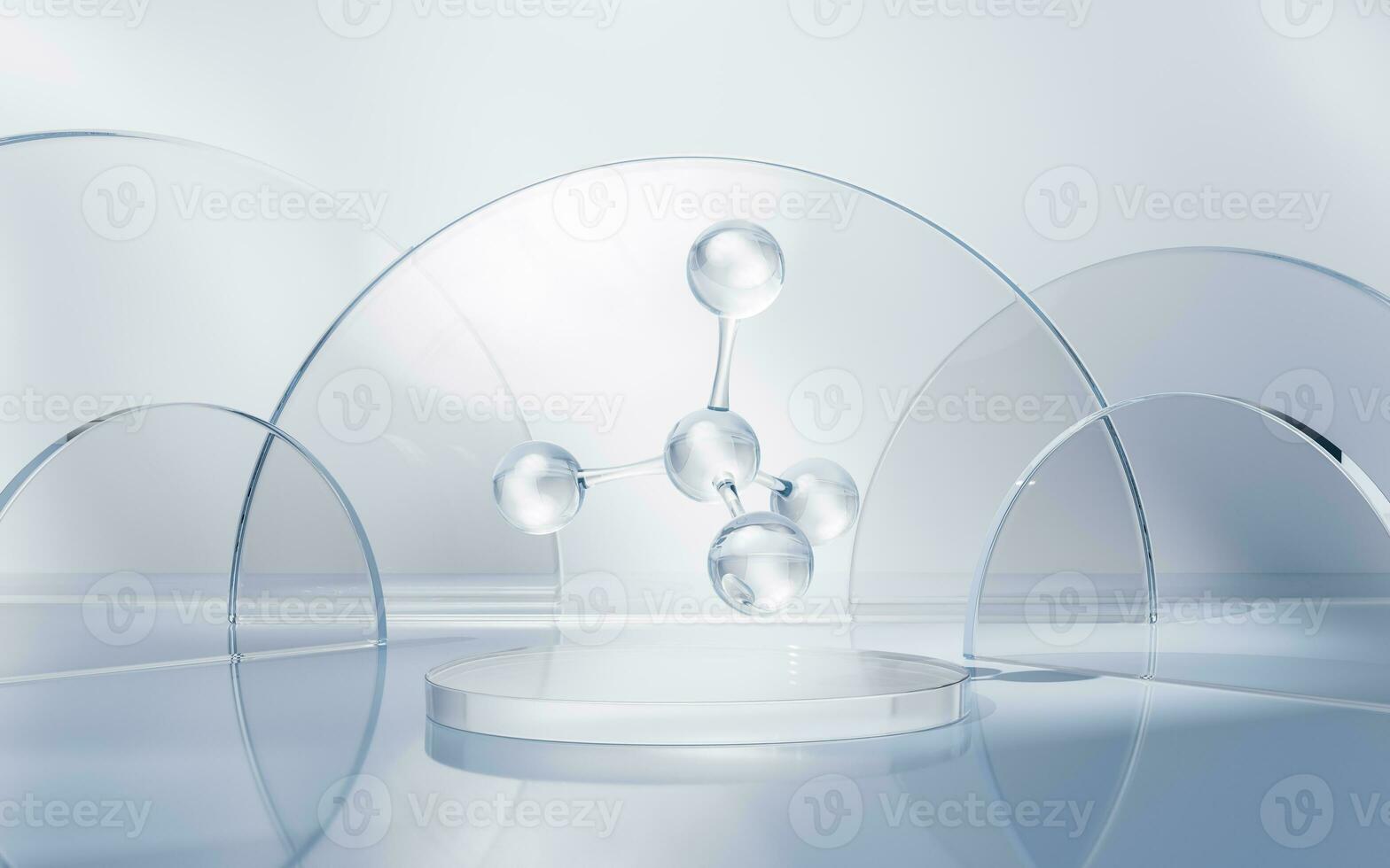 Molecule with glass geometry background, 3d rendering. photo