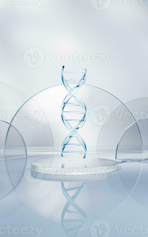 DNA with glass geometry background, 3d rendering. photo