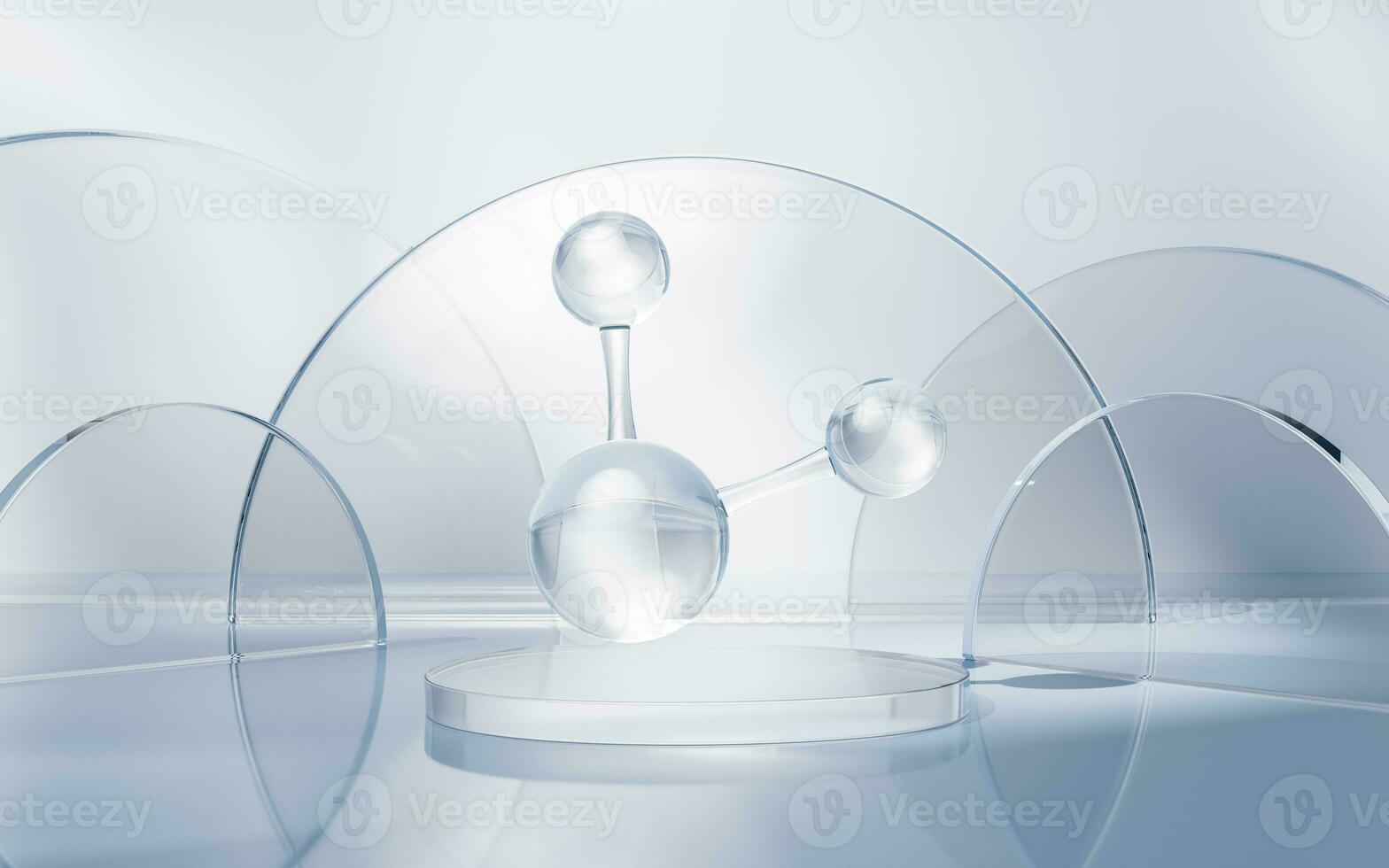 Molecule with glass geometry background, 3d rendering. photo